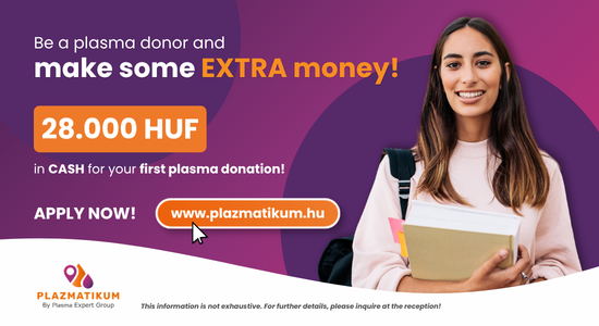 Become a plasma donor in Hungary at Plazmatikum Hódmezővásárhely